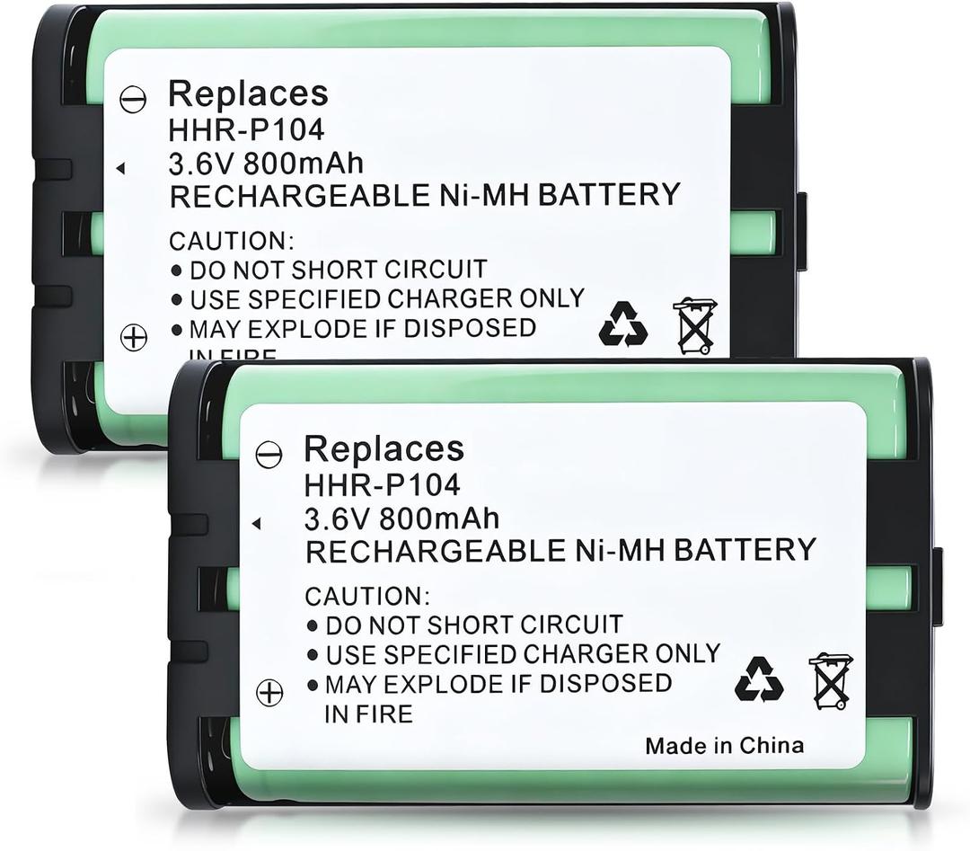 2 Pack HHR-P104 Rechargeable Phone Battery 3.6V 800mAh NI-MH Batteries for Panasonic Cordless Phones