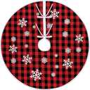 Christmas Tree Skirt 30 Inch Simulated Linen Fabric Tree Skirt with Snowflakes Printed Xmas Mat for Christmas Holiday Party Decoration Indoor Outdoor(Red Black)