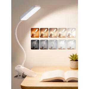 Clip on Light,9 Brightness+5 Color Clip on Lamp with 4000mAh Battery,450 Lumen Rechargeable Desk Lamp with Clamp,48 LED Reading Light for Bed,Cordless Reading Lamps for Bed/Headboard/Craft