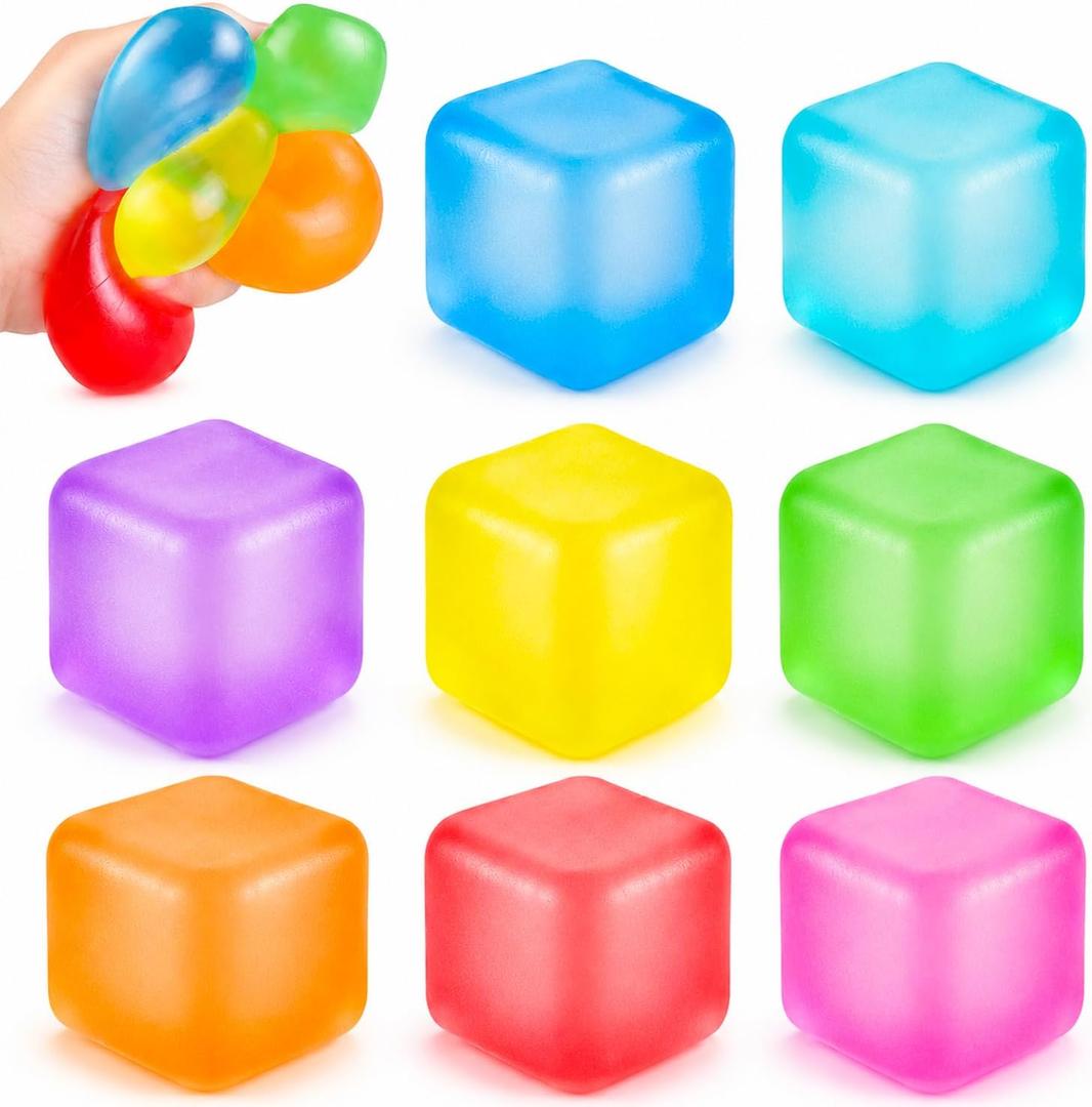 8 Pcs Fidget Stress Cube Ball Sensory Squeeze Ice Cube Blocks Anxiety Relief Sugar Balls for Party Favors Valentine Gifts Prizes Goodie Bag Stuffers, Gradient Flowing Style