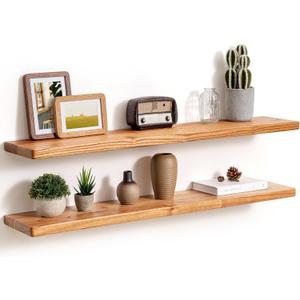 Floating Shelves for Wall, 40" x 8" Rustic Solid Wood Shelves, Set of 2, 8"D x 40"L, 2P