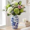 Ferrochef Blue and White Ceramic Vase, Chinoiserie Flower Vase for Home Decor(Classic)