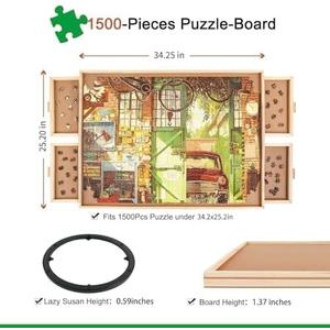 ALL4JIG 1500 Pieces Rotating Puzzle Board with 4 Drawers and Cover,25"x34" Portable Wooden Jigsaw Puzzle Table for Adults,Lazy Susan Spinning Puzzle Boards Birthday Gift for mom
