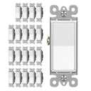 CML 3 Way Matte White Decorator Paddle Rocker Wall Light Switch, Single Pole or Three Way, 15A 120/277V, On/Off Interrupter, UL Listed, 20 Pack