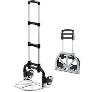 Folding Hand Truck, Dolly Cart with Wheels Foldable, Lightweight Aluminum Luggage Cart Portable Collapsible Trolly for Utility Cart, Hand Trucks for Moving Travel Shopping Airport Office (Sliver)