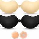 Set Of 2 Strapless Sticky Push-Up Bra for Women,Adhesive Invisible Backless Nipple Covers, Size F