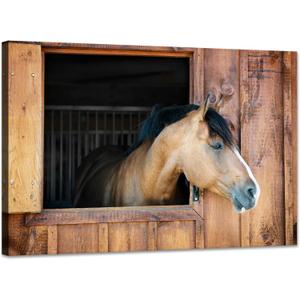 YIOZHAOFH Horse Wall Art Gift for Horse Lovers Animal Photo Cute Little Pony Canvas Art Decor Sunflower Office Pictures Posters Ready to Hang(16" L x 24" W)