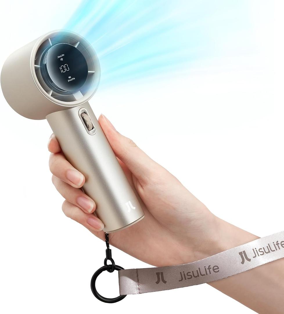 JISULIFE Portable Handheld Fan, Speed(1-100) Adjustable Turbo Mini and 5000mAh Battery Rechargeable Personal Fan with Metal Body, Digital Display, Gifts for Women Men Travel/Camping/Outdoor-Brown