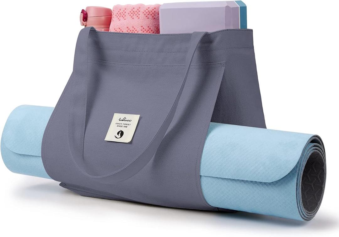 WLLWOO WLLWOO Yoga Bags for Women with Yoga Mats Bags Carrier Carryall Canvas Tote for Pilates Shoulder for Travel Office Beach Workout (Gray)