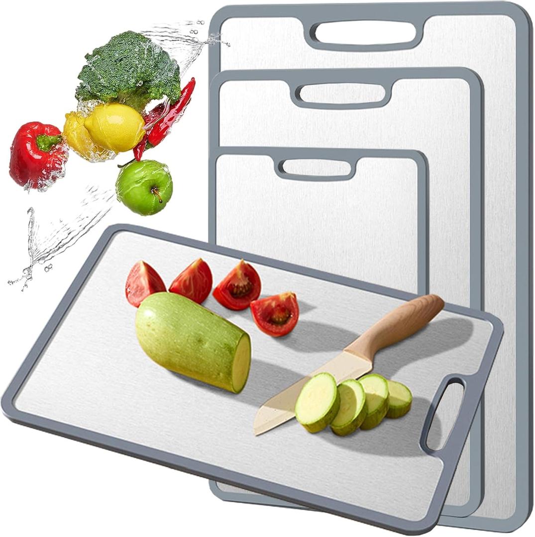 Titanium Cutting Board Double-sided non-slip silicone edging Pure Titanium Cutting Boards for Kitchen - Double-Sided Food-Grade Chopping Board Non-Stick Durable and easy to clean (Small) (11.5"L x 8"W)
