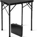 Folding Camping Table, Pure Black 2ft Picnic Table Metal Legs MDF Tabletop, Small Outdoor Table Adjustable Height, Lightweight, Waterproof, Portable Handle for Travel Cooking