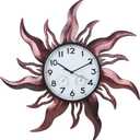 Large Outdoor Clock, Sun Outdoor Wall Clock with Thermometer & Humidity, Silent Non-Ticking Outside Clock for Patio, Living Room, Kitchen(Brown)