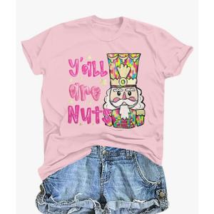 Christmas Shirts for Women Funny Nutcracker Graphic Xmas Shirt Cute Short Sleeve Tops Size L