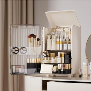 Makeup Organizer for Vanity,Perfume Organizer Display Case,Large Plastic Drawer Storage,White Multi-Function Brush Organizers Storage for Bathroom Countertop (White)