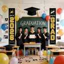 3 x 2026 Graduation Decorations GRAD Banner, Black Gold Porch Door Sign Welcome Banners for Indoor Outdoor Wall Graduated Decoration for Congrats Class of 2026, School Supplies, Graduation Party Supplies 70x12in (Black)