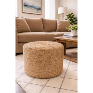 Jute Pouf Ottoman | Footrest Pouf | Hand Braided - Round Boho Pouffe - for Living Room, Bedroom, Nursery (20"x20"x10") Natural