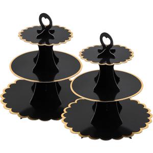 Soleebee 3-Tier Cupcake Stand, Cardboard Cupcake Tower, Cup Cake Stand Tower for Birthday Wedding Party Decoration, Cupcake Tier Stand Desserts Display 2 Set (Black Gold)