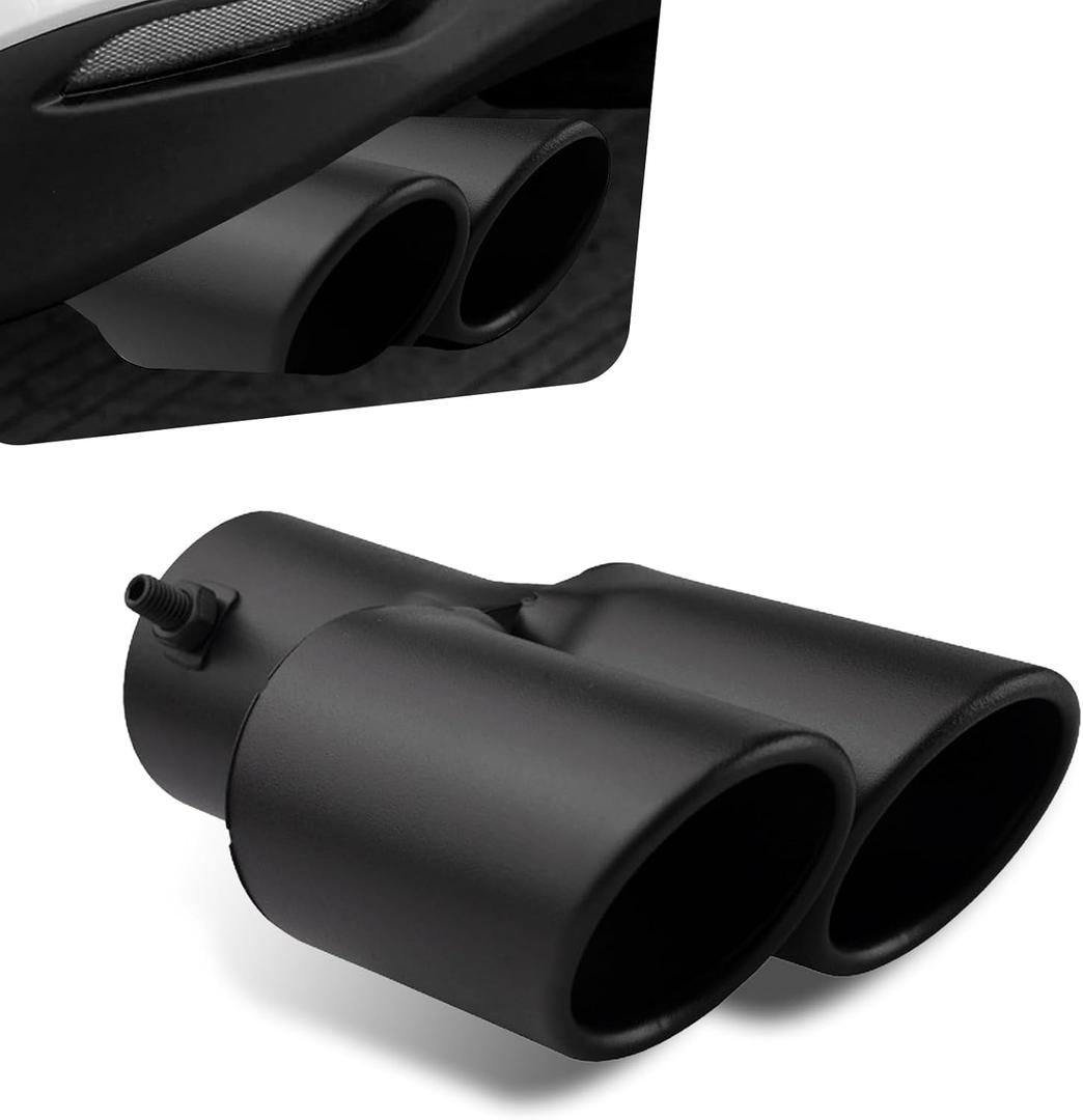 Car Exhaust Tips, Stainless Steel Dual Outlet Straight Style Muffler Exhaust, 2.5" Dual Tail Pipe Muffler Tip, Universal for Most Cars (Matte Black) (1 PC)