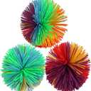 Small Monkey Stringy Balls, 2.5 inch Diameter Soft Stress Balls Monkey Balls Sensory Fidgets Toys Rainbow Colorful Bouncy Pom Ball Stress Relief Sensory Toy, Pack of 3