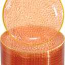 Rubtlamp 100 Pcs Clear Orange Gold Plastic Plates, Hammered Orange Party Plates,Heavy duty Dessert Plates,Disposable Salad/Dessert Platos,Clear Gold Plastic Platos 7 Inch for Party