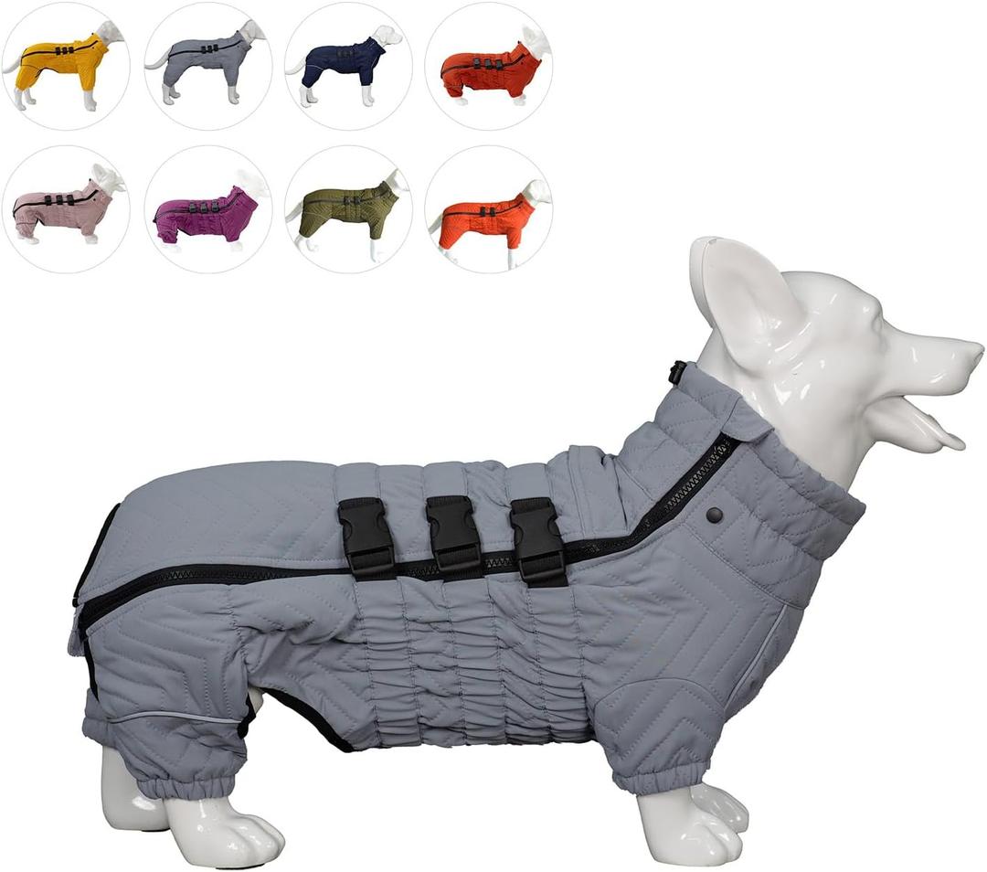 Lovelonglong Warm Dog Coat Double Layers Dog Vest, 4 Legs Covered Windproof Waterproof Reflective Warm Dog Vest Outdoor Skating Dog Costume for Corgis Dachshund Dog Gray D-S