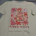 Happy Easter Shirts for Women Floral Rabbit Bunny Shirt Easter Short Sleeve Tee Tops Apricot L
