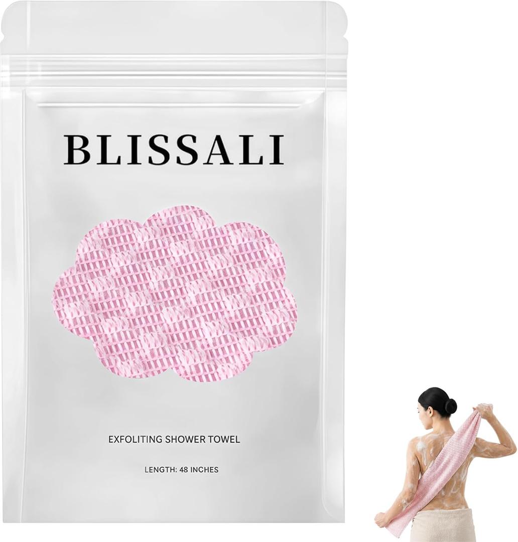 Blissal Exfoliating Shower Towel, Premium Scrub Bathroom Towel Set, 2-in-1 Exfoliatings Towels-Body Scrubber with 2 Sides Advanced Exfoliating Microfiber Towel for All Skin Types(Pink)
