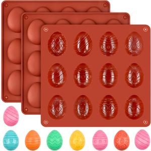 Easter Egg Chocolate Molds, 3 Pack Egg Silicone Candy Molds for Jello, Ices, Gummies, Resins