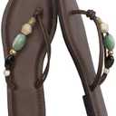 Molozoey Beaded Flip Flops For Women Comfortable Strappy Thong Sandals with Knot Detail Slip On Flats Square Open Toe Dress Shoes, Size 8