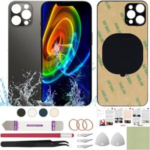 Back Screen Glass Cover Replacement Compatible with iPhone 12 Pro Max 6.7" + Professional Tools (Graphite)