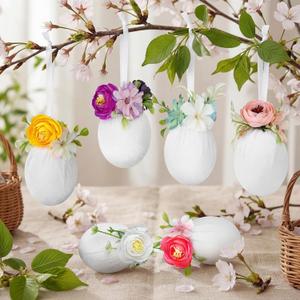 Mindsoft 6 Pcs Easter Egg Hanging Ornaments with Plastic Flowers 3.9 Inch Foam Easter Egg Ornaments for Tree Spring Ball Decorations for Basket Filler Stuffers Wreaths Craft Party Favors (Colorful)
