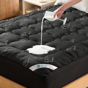 Premium 100% Waterproof Queen Mattress Topper, Breathable Mattress Pad, Rayon from Bambo Bed Protector, Deep Pocket Sheet Cover 8"-21" (Black)
