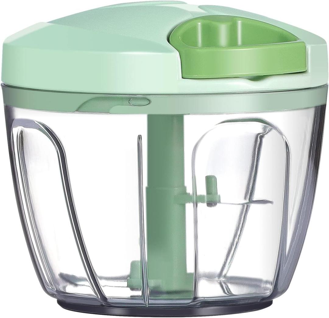 Ourokhome Manual Food Processor Vegetable Chopper, Portable Hand Pull String Garlic Mincer Onion Cutter for Veggies, Ginger, Fruits, Nuts, Herbs, etc., 650ml, Green
