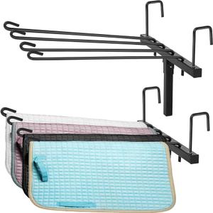 2 Pcs 4 Arm Swing Saddle Pad Rack Wall Mount Saddle Blanket Rack Compact Horse Stall Accessories Portable Stable Organizer for 1-2 Horses Trailer Holder Storage Travel Accessory, Black