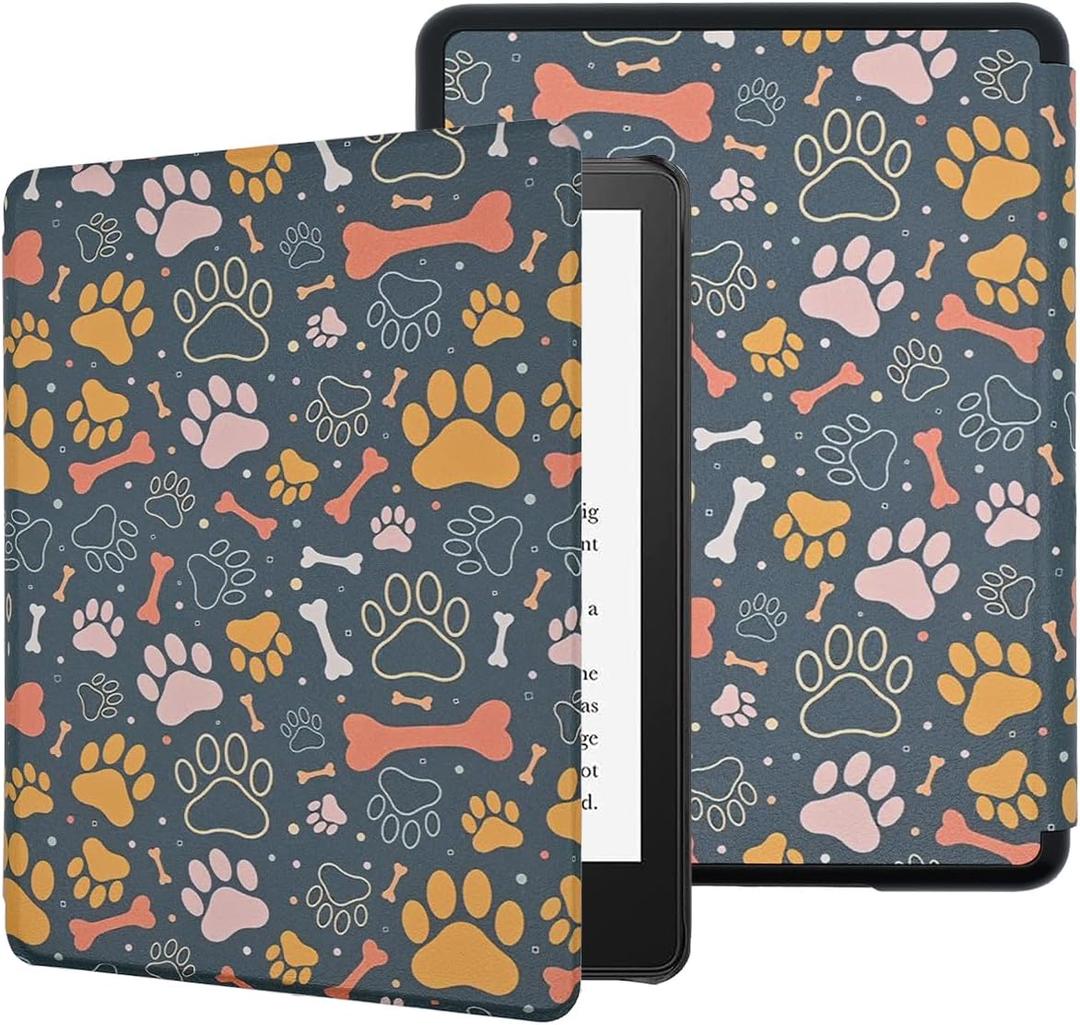 Case for 6.8"" Kindle Paperwhite (11th Generation-2021) and Kindle Paperwhite Signature Edition, Cute Kawaii PU Leather Book Cover with Auto Wake/Sleep, Dog Paw Print