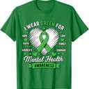 Green Ribbon Mental Health Awareness Month Support T-Shirt Size M, Kelly Green