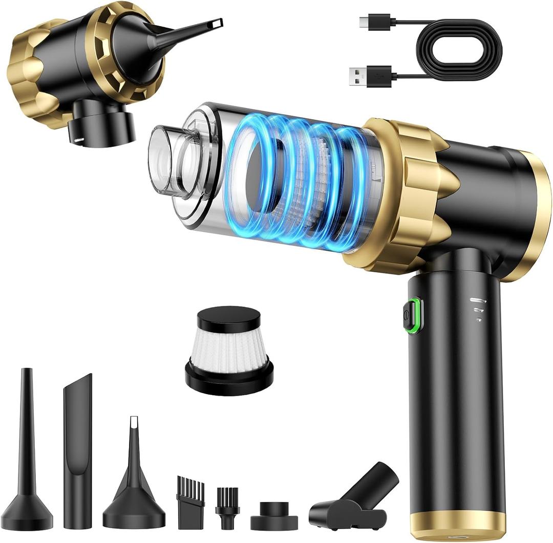 Car Vacuum Portable Cordless - Handheld Vacuum Cleaner with 16000PA Strong Suction, 7-in-1 Air Duster/Blower, Rechargeable Mini Vacuum with Long Battery, Multi-Nozzles for Car,Home, Office, Pet