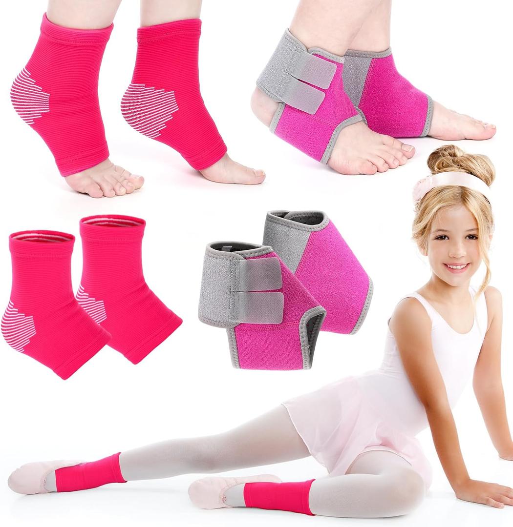 Tarpop 2 Pairs Kids Ankle Brace Set Foot Support Stabilizer Wraps Protector Guard Knitted Ankle Sleeve Sock Support Compression Socks for Injury Prevention (Pink,Large)