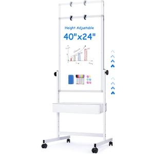 maxtek Mobile White Board Easel, 40x24 Inches Magnetic Storage Dry Erase Board Easel for Classroom, Rolling Height Adjustable Stand on Wheels for Home, School, Teachers & Kids