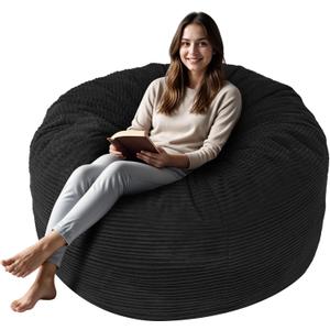 Bean Bag Chairs for Adults, 4FT Bean Bag Chairs with Plush Microfiber Removable Cover, Giant Bean Bag Chairs with Memory Foam Big Sofa Bean Bag Chairs for Reading, Gaming Cozy Chair, Black