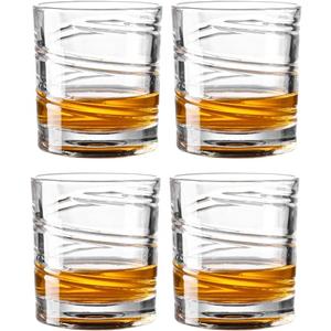 Crystal Whiskey Glasses Set of 4, 9.6 Fl oz Durable Rotating Rocks Glasses for Scotch, Bourbon,Cocktails Beer,Elegant Barware Gift (4, swirl pattern)