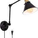 TRLIFE Wall Sconce Plug in, Dimmable Wall Sconce with Switch Swing Arm Wall Lights Plug in Wall Mounted Light Wall Sconces Lighting with 6FT Plug in Cord, E26 Base, UL Listed(Two Arms, 1 Pack) (Black)