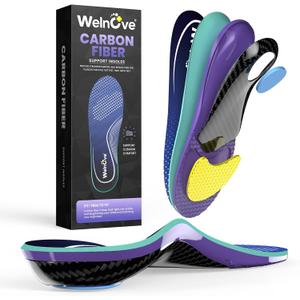 Carbon Fiber Insoles for Men & Women with High Arch Support Shock Absorbing Performance Insoles for Running, Sports, Hiking, Trekking, Basketball-L-W: 9-9.5 | M: 7-7.5-270MM