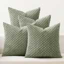 MIULEE Throw Pillow Covers Soft Couch Decorative Set of 4 Boho Striped Cushion Covers Corduroy Pillowcases Farmhouse Home Decor for Couch Bed Sofa Living Room 18x18 Inch Sage Green