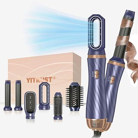 Blow Dryer Brush 6 in 1, Detachable Hair Dryer Brush Air Curler Air Styler Wrap, Curly Twist Hot Curling Iron, Blow Dryer Hot Styler Negative Ion, Travel Hair Styling Tool, Purple