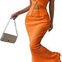 SOLY HUX Women's Two Piece Outfits Twist Front Halter Cami Tops and Skirt Summer Set, Solid Orange, Medium