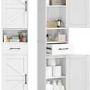 AURINEST 67" H Tall Bathroom Storage Cabinet with Drawer & 2 Barn Door, 15.7" W Narrow Tall Storage Cabinet with Adjustable Shelves for Bathroom, Living Room, Entryway, Kitchen, White