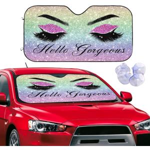 Car Windshield Sun Shade Glittering Purple Eyelash Car Front Sunshade for Most Sedans SUV Truck Auto Sun Blocker Visor Blocks UV Rays Keeps Your Vehicle Cool-55 x 29.9 Inch (one size, Hello Gorgeous)