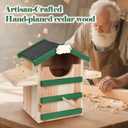 Cedar Owl House Asphalt Roof Dual Feeders Handmade Rustic Birdhouse 14x10 Inch Outdoor Nest Box with Mounting Kit Garden Wildlife Shelter