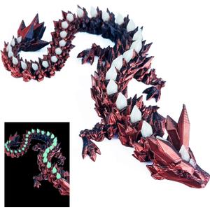 1 Pc 3D Printed Glow-in-The-Dark Lava Crystal Dragon Decoration, Glow-in-The-Dark 3D Printed Animal Model, for Home Office Decor Executive Desk OrnamentsFire Black (Red)